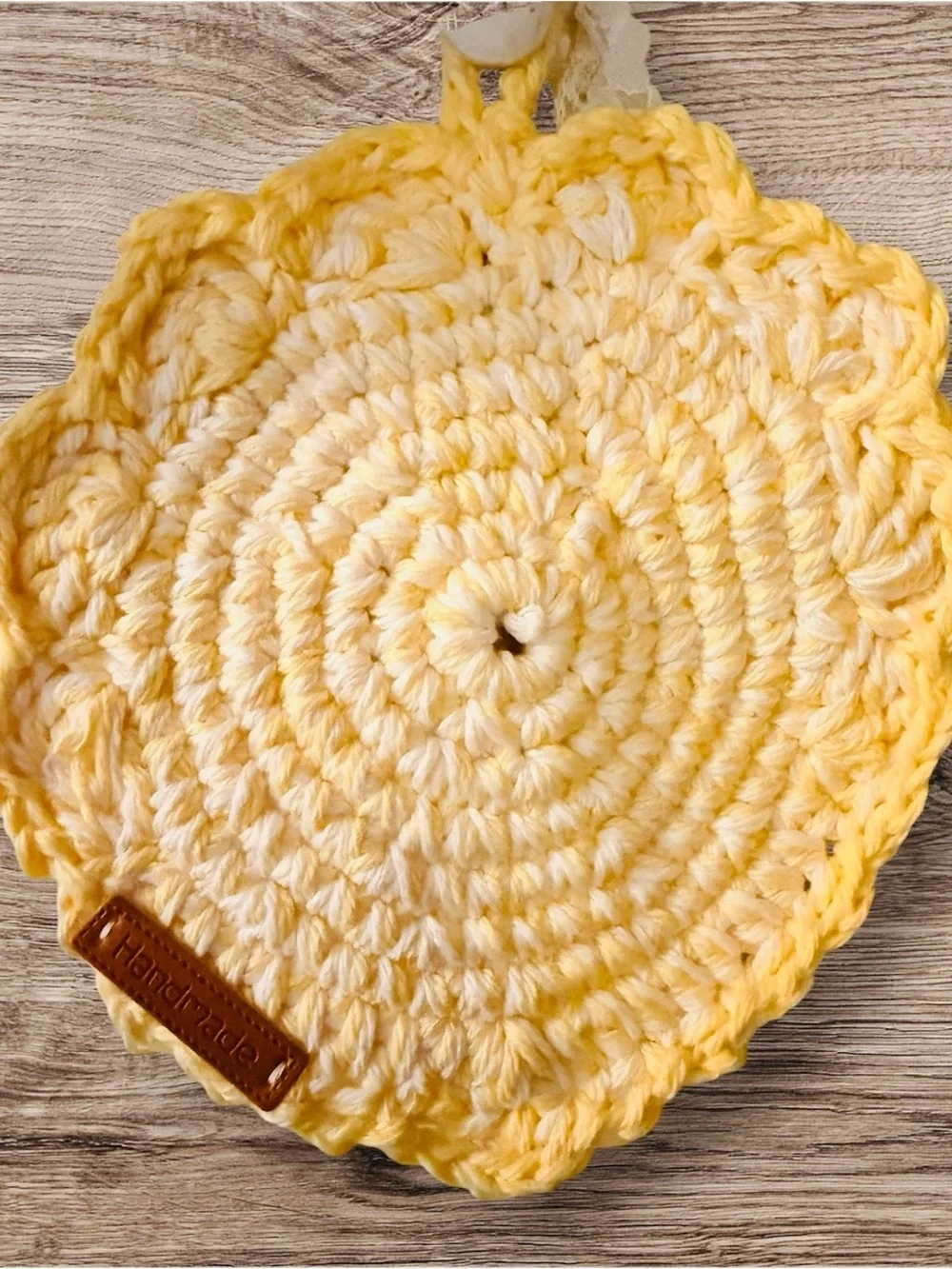 Handmade Crochet Leaf Pot Holder - Yellow & White Hot Pad 6x6